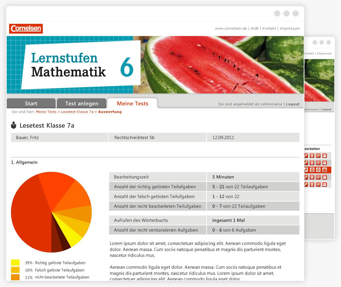 Ansicht mehrerer Seiten der E-Learning Plattform für Mathematik für Cornelsen