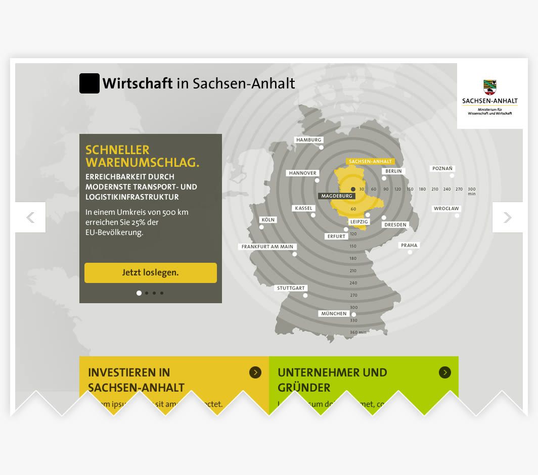 Ansicht des Webportals Unternehmer und Gründer Sachsen-Anhalt.